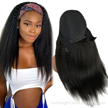 Full Cuticle Curly Headband Wigs Human Hair GlueLess None Lace 10A Virgin Peruvian Head Band Human Hair Wigs